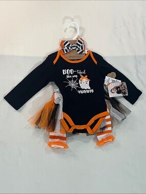 Carter's Black & Orange Halloween Bodysuit Tutu Set with Striped Leg Warmers
